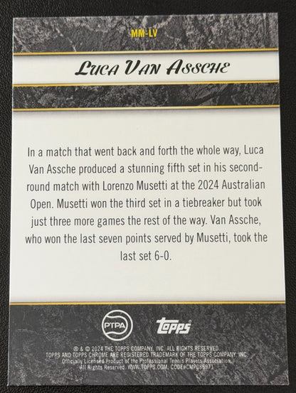 2024 Topps Graphite Tennis Match Masters Blue Refractor 26/50 Luca Van Assche