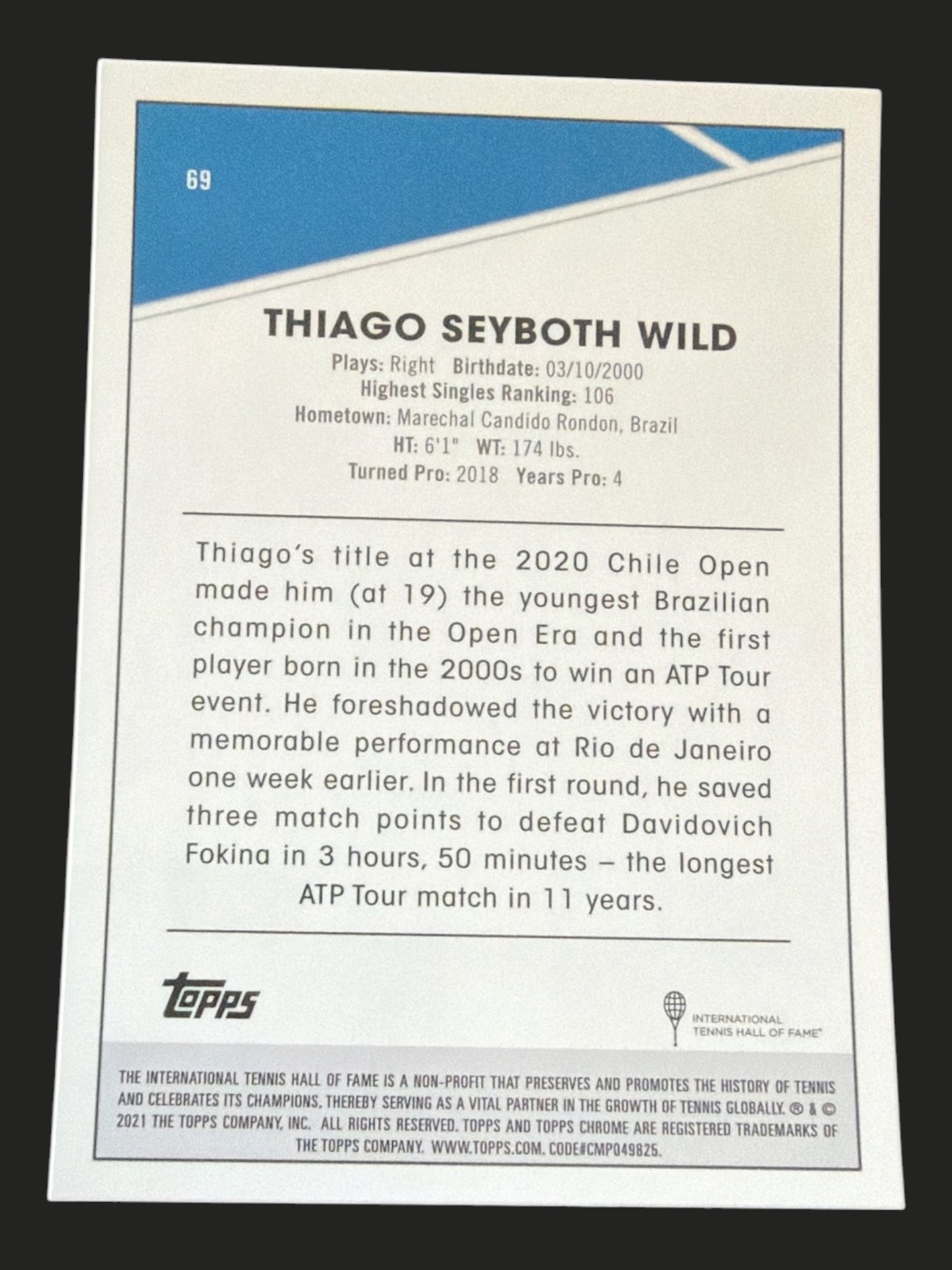 2021 Topps Chrome Tennis Thiago Seyboth Wild
