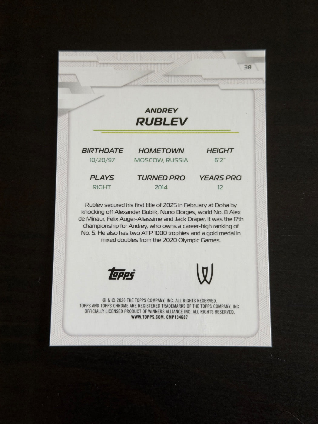 2026 Topps Chrome Andrey Rublev Aqua Geometric /199