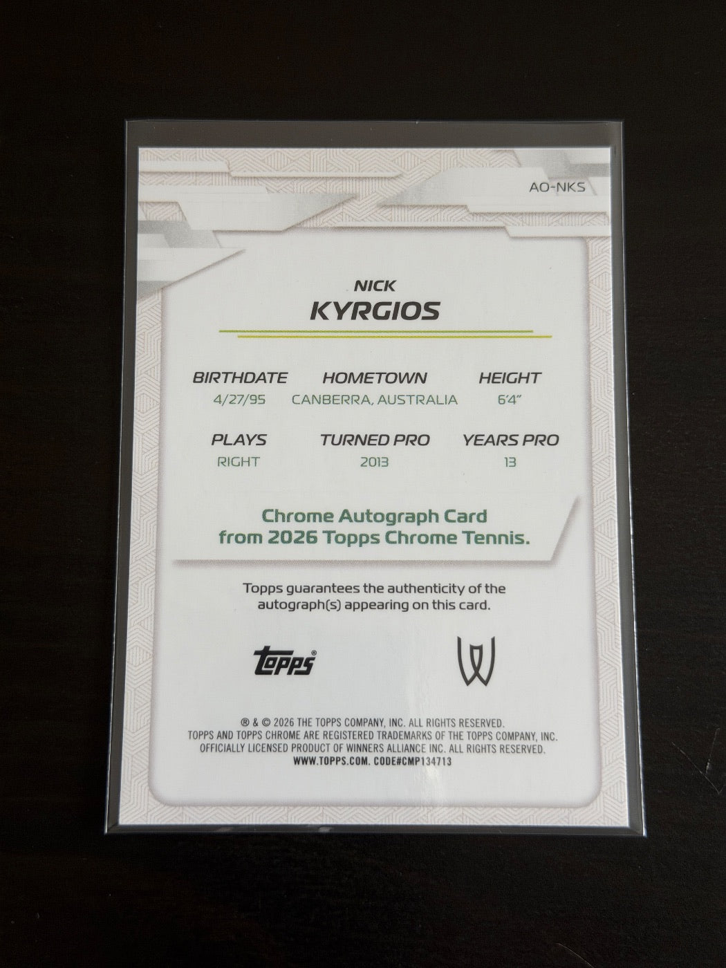 2026 Topps Chrome Nick Kyrgios Blue Geometric Auto /150