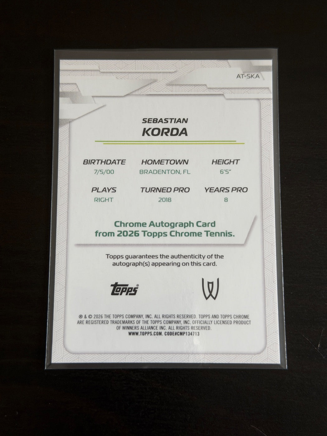 2026 Topps Chrome Sebastian Korda Green Auto /99