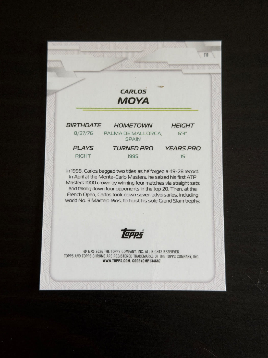 2026 Topps Chrome Carlos Moya Purple Geometric /75